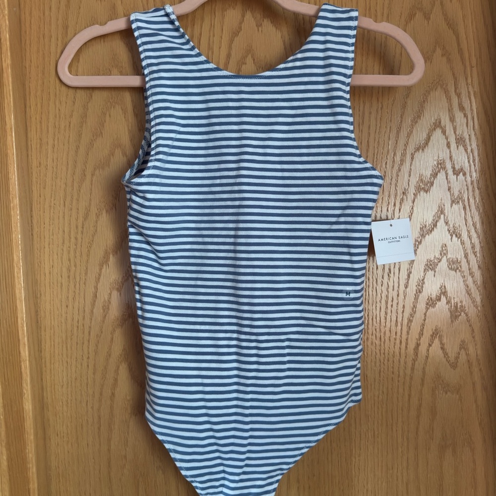 American Eagle Outfitters Blue and White Striped Bodysuit